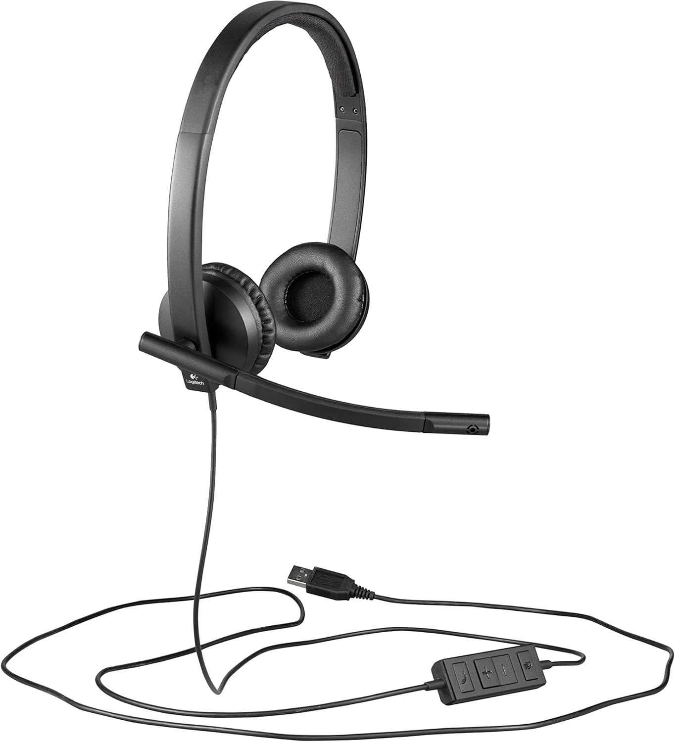 Logitech H570e Wired Headset, Mono Headphones with Noise-Cancelling Microphone, USB, In-Line Controls with Mute Button, Indicator LED, PC/Mac/Laptop - Black
