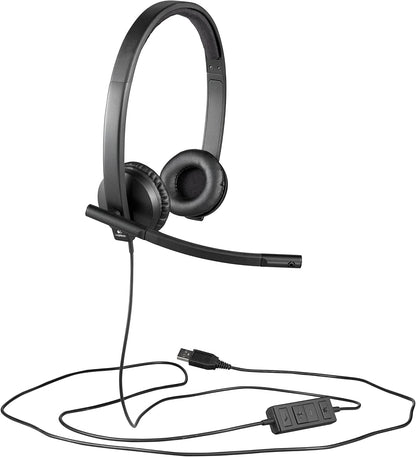 Logitech H570e Wired Headset, Mono Headphones with Noise-Cancelling Microphone, USB, In-Line Controls with Mute Button, Indicator LED, PC/Mac/Laptop - Black