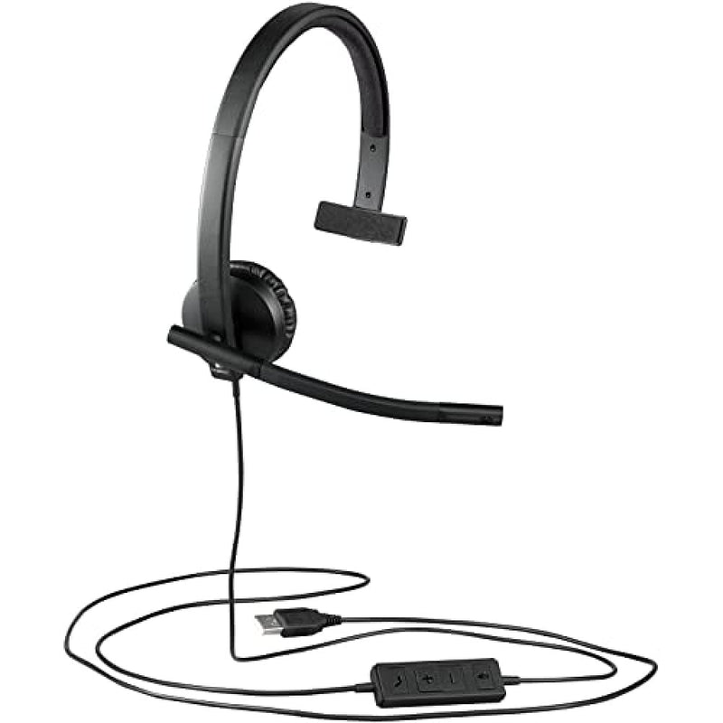 Logitech H570e Wired Headset, Mono Headphones with Noise-Cancelling Microphone, USB, In-Line Controls with Mute Button, Indicator LED, PC/Mac/Laptop - Black