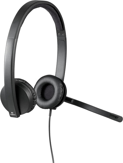 Logitech H570e Wired Headset, Stereo Headphones with Noise-Cancelling Microphone, USB, In-Line Controls with Mute Button, Indicator LED, PC/Mac/Laptop - Black