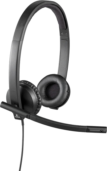 Logitech H570e Wired Headset, Stereo Headphones with Noise-Cancelling Microphone, USB, In-Line Controls with Mute Button, Indicator LED, PC/Mac/Laptop - Black