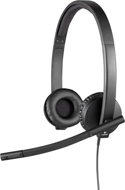 Logitech H570e Wired Headset, Stereo Headphones with Noise-Cancelling Microphone, USB, In-Line Controls with Mute Button, Indicator LED, PC/Mac/Laptop - Black