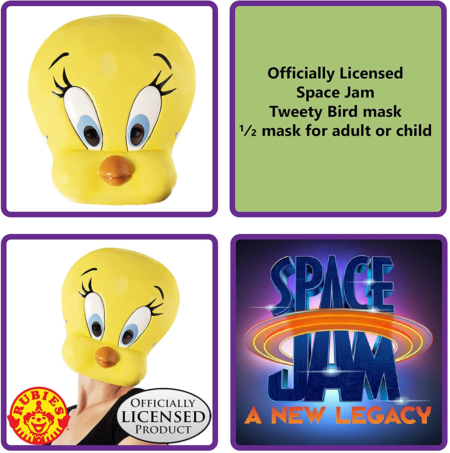 Rubie's Unisex Warner Bros. Space Jam Tweety Bird Plastic Half-Mask, One Size