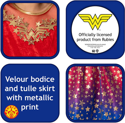 Rubie's Official DC Wonder Woman Deluxe Child Dress, Kids Superhero Fancy Dress Halloween