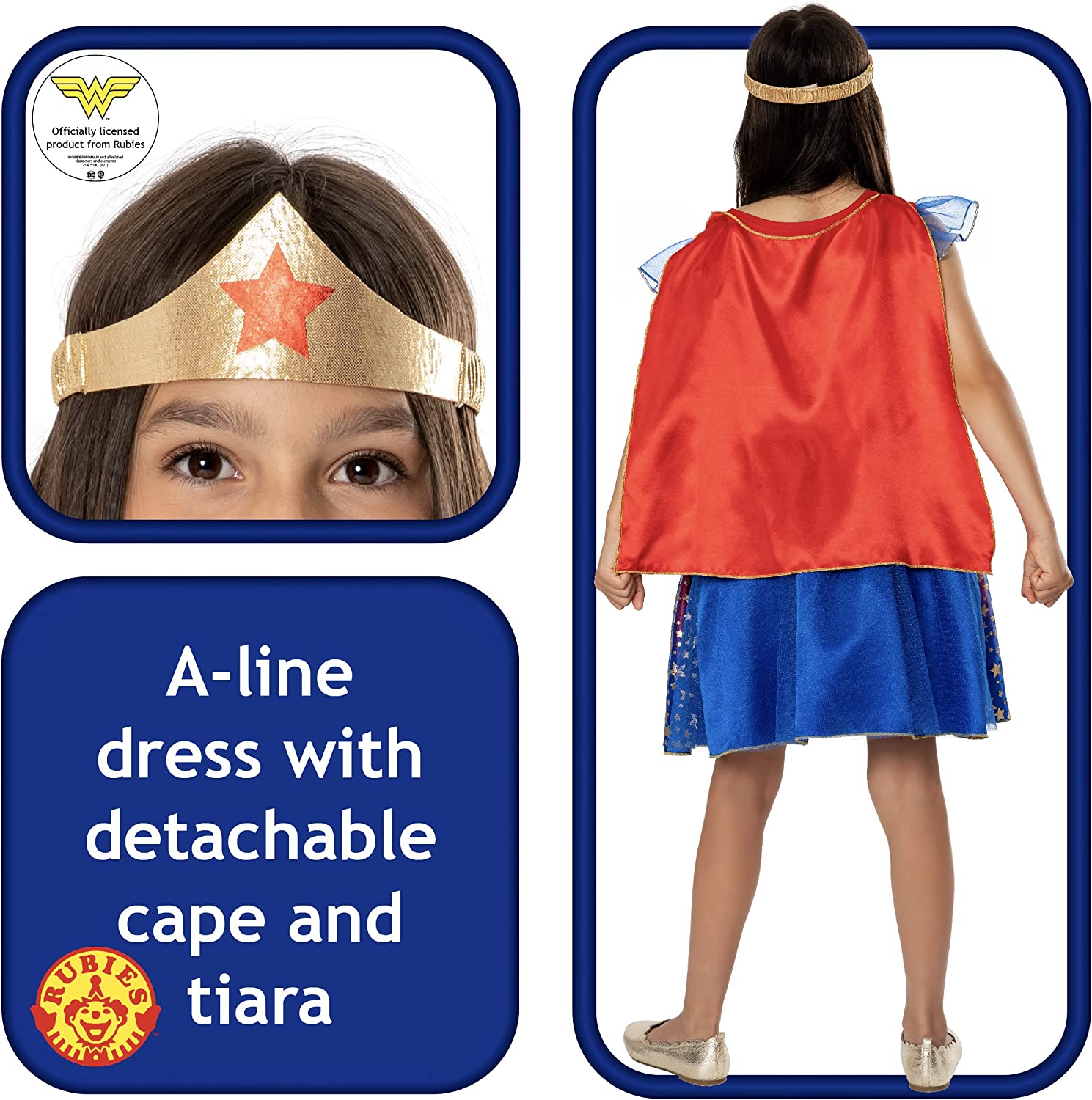 Rubie's Official DC Wonder Woman Deluxe Child Dress, Kids Superhero Fancy Dress Halloween