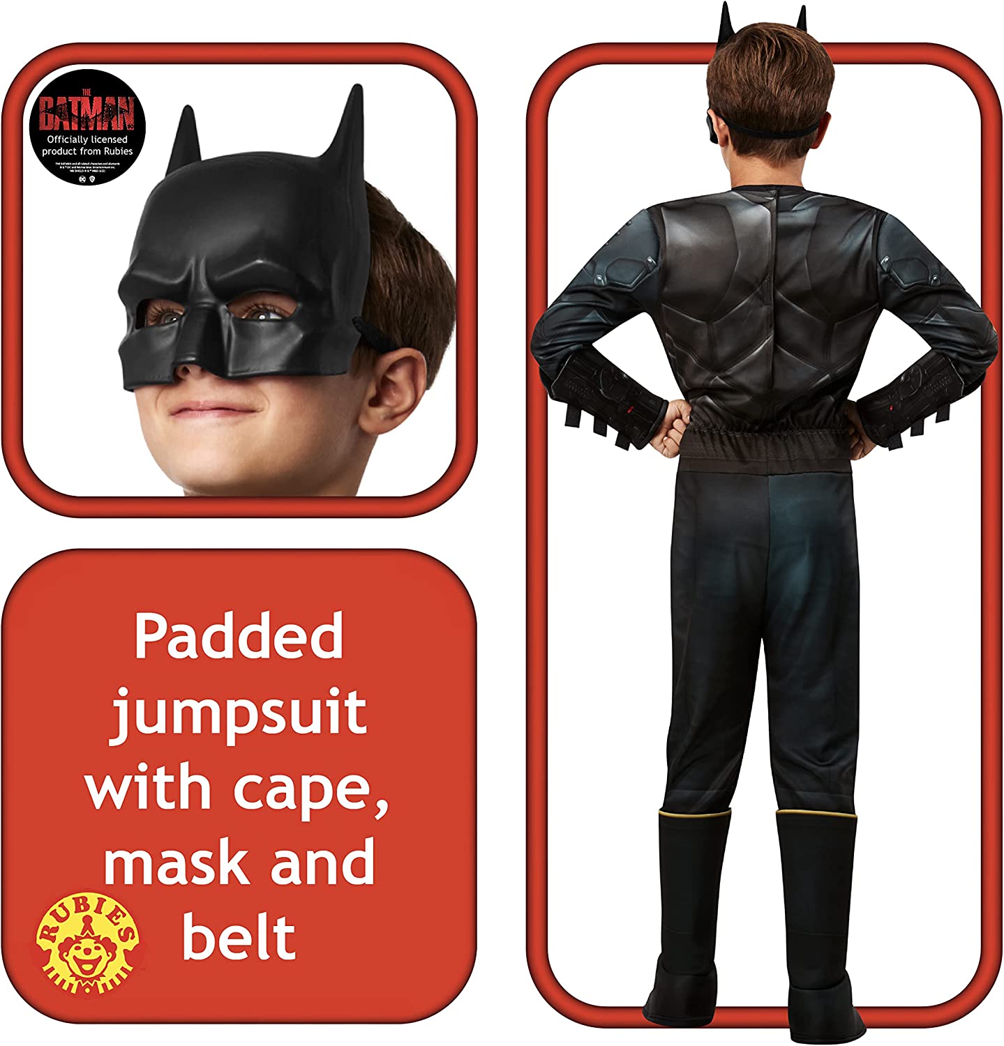Rubies Official DC The Batman, Batman Deluxe Child Costume, Kids Superhero Fancy Dress