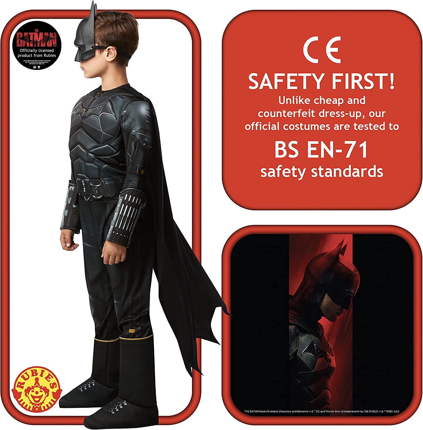 Rubies Official DC The Batman, Batman Deluxe Child Costume, Kids Superhero Fancy Dress