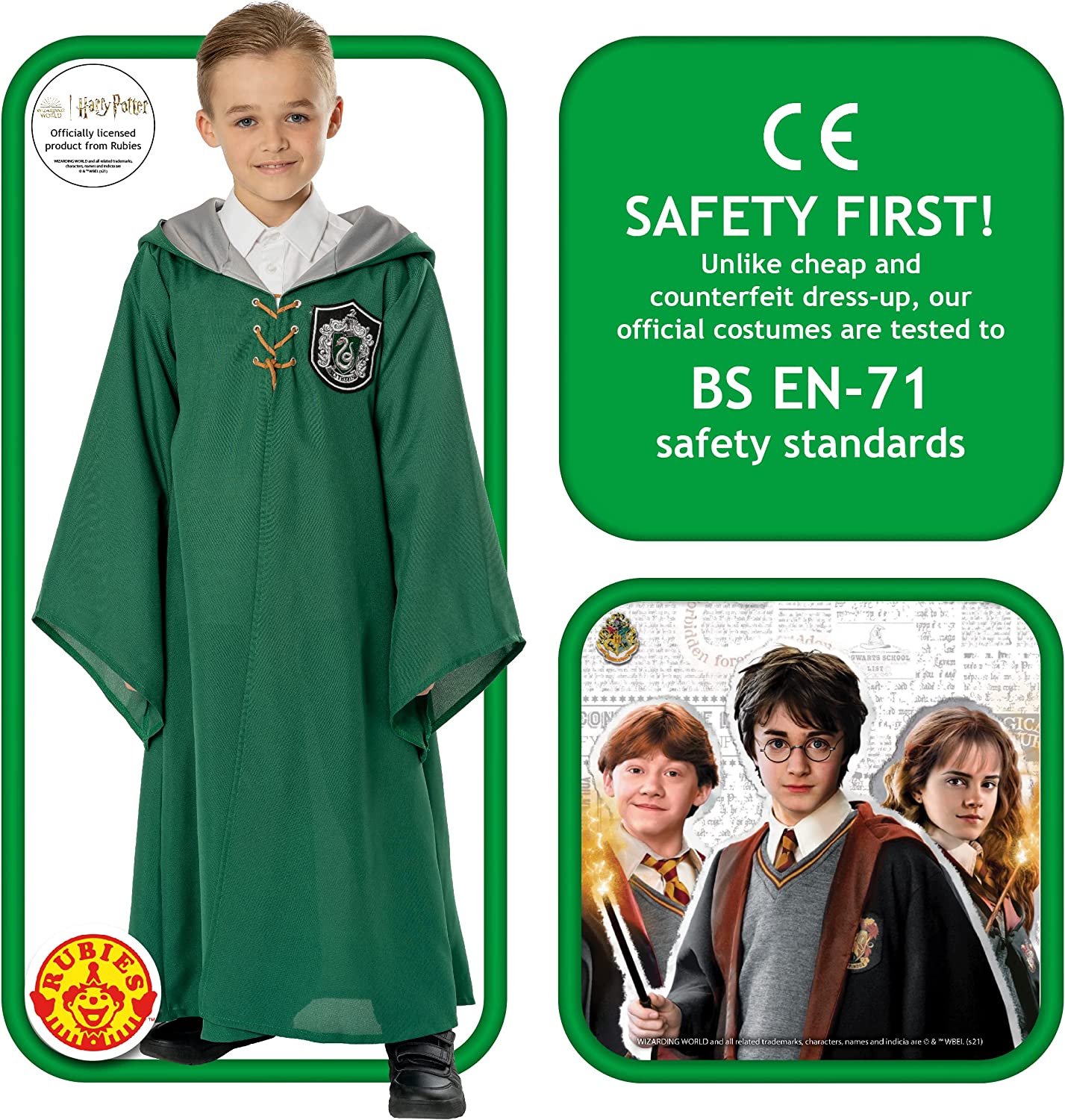 Rubies Official Harry Potter Slytherin Quidditch Child Robe, Kids Fancy Dress