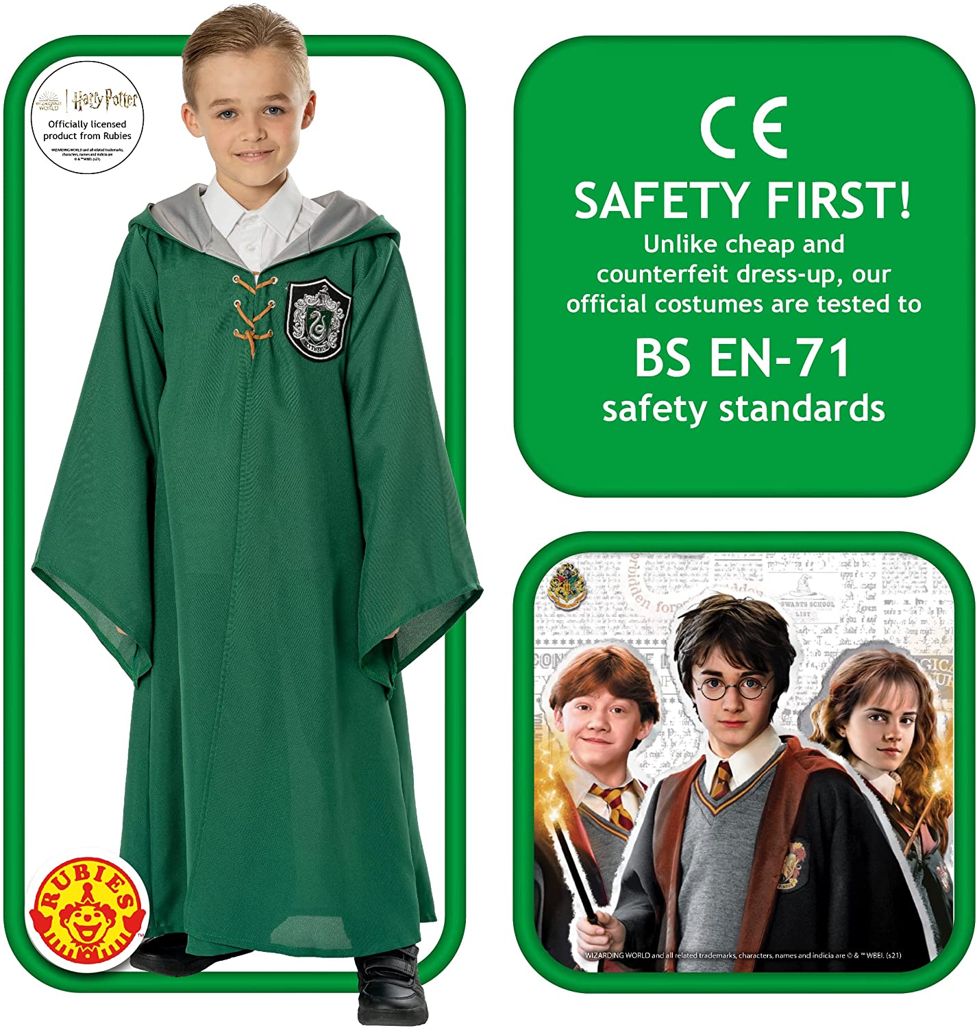 Rubies Official Harry Potter Slytherin Quidditch Child Robe, Kids Fancy Dress