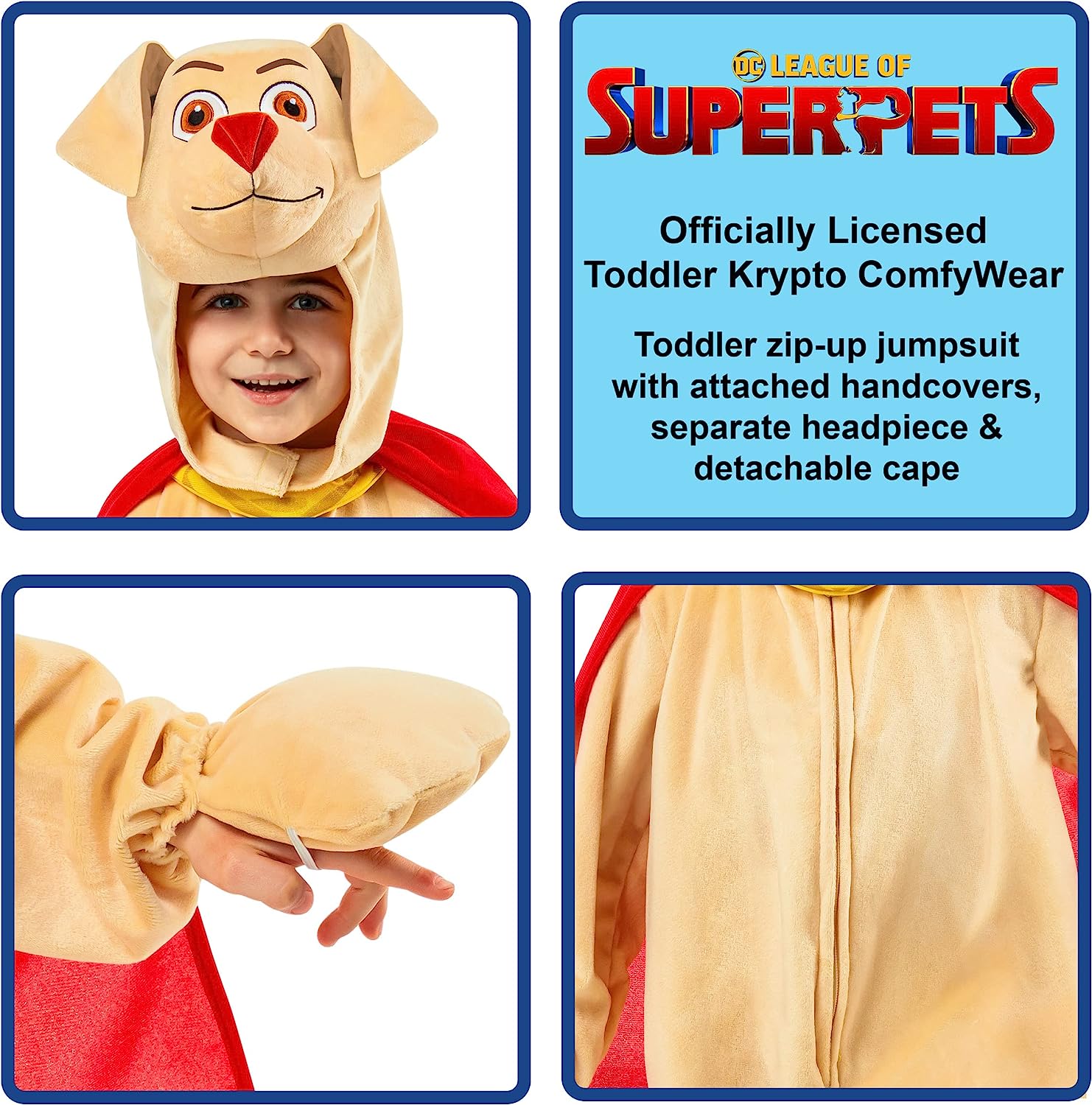Rubie's Dc League of Super-pets Krypto Costume Toddler, Boys, Girls, Beige, Red, Age 2-3 Years Old