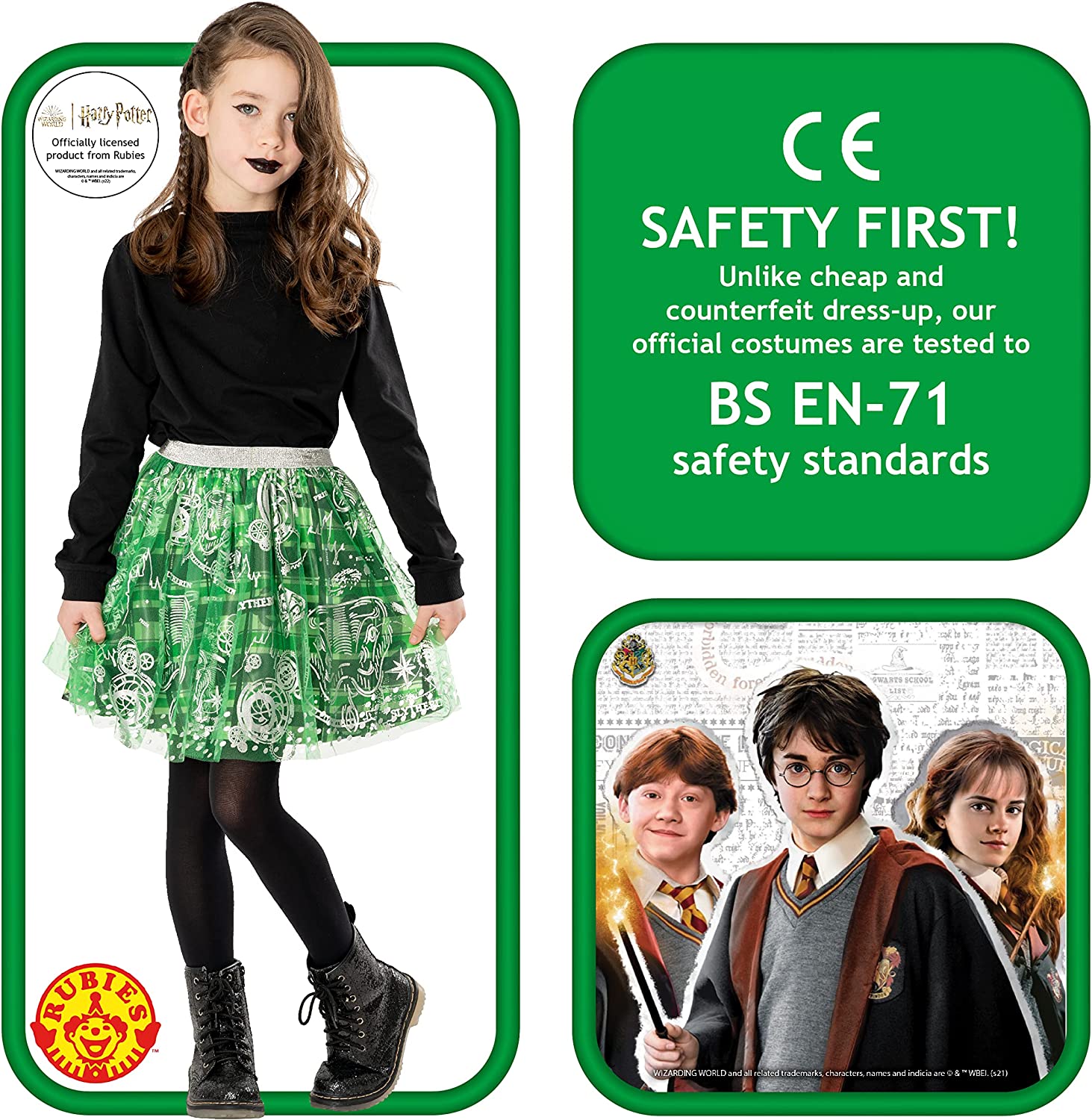 Rubie's - Tutù ufficiale Harry Potter Serpeverde per bambini, taglia unica, età 7-10 anni (3013169-10