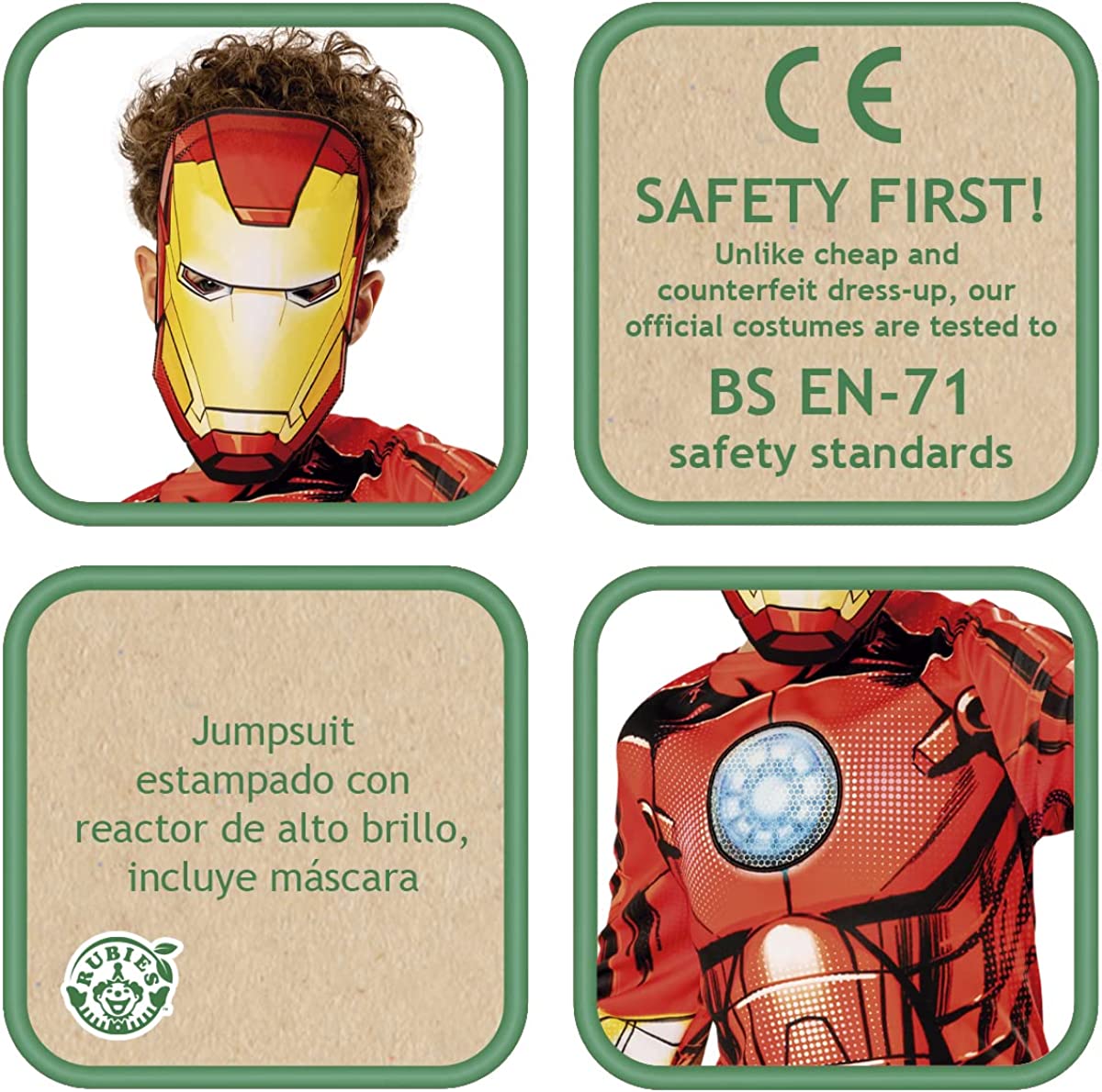 Rubie's Official Marvel Avengers Iron Man Child Costume, Green Collection, Kids Superhero Fancy Dress Halloween