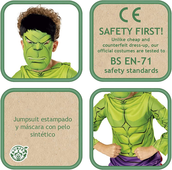 Rubies Official Marvel Avengers Hulk Child Costume, Green Collection, Kids Superhero Fancy Dress Halloween Halloween