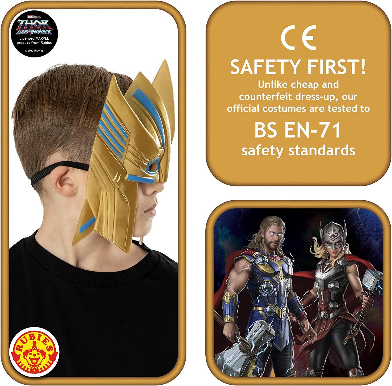 RUBIES - THOR - Marvel Officiel - Masque Thor pour Enfants - Taille Unique - Masque en Plastique avec Fermeture Velcro Ajustable - Pour Carnaval, Halloween, Déguisement Anniversaire