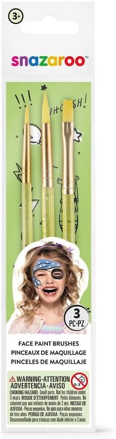 Snazaroo 1180100 Ultimate Party Pack, Multicoloured & 1192505US Face Paint Brush Set-3 Pcs, Green
