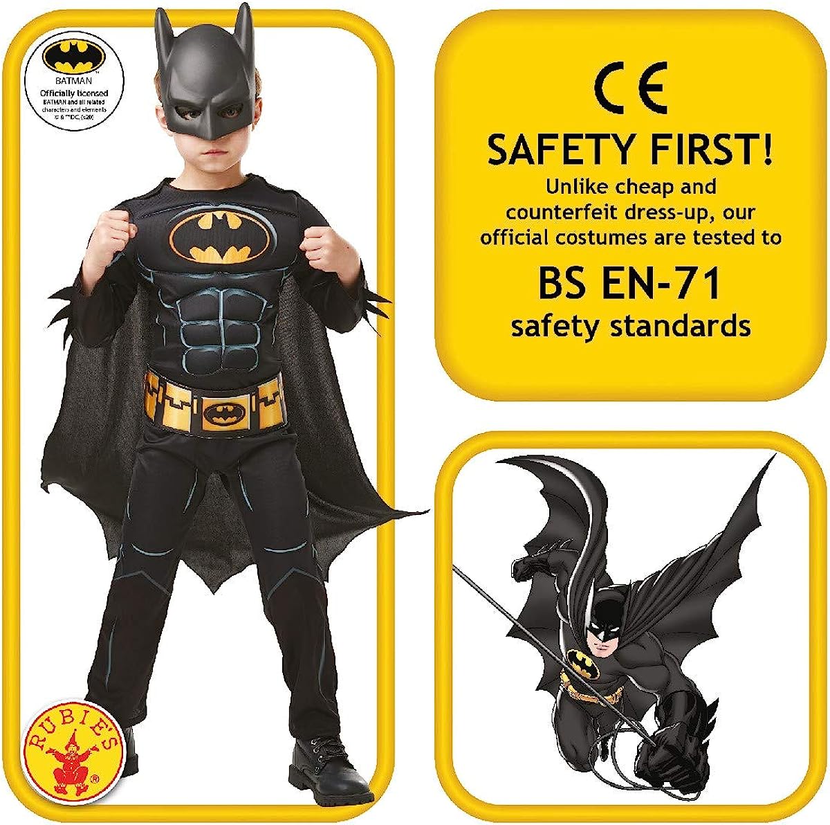 Rubie's Official Batman Black Deluxe Child's Costume, Superhero Fancy Dress
