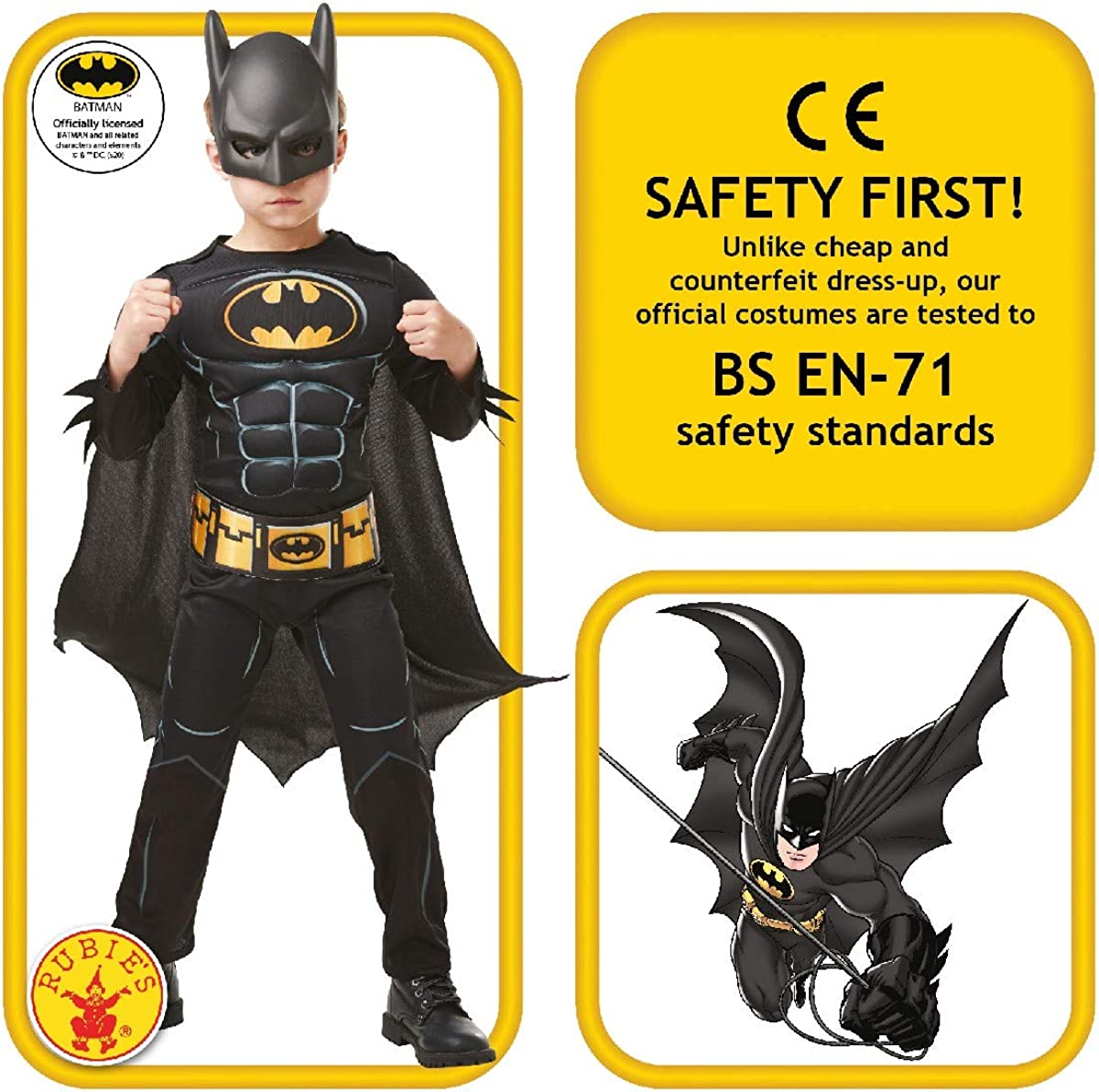 Rubie's Official Batman Black Deluxe Child's Costume, Superhero Fancy Dress