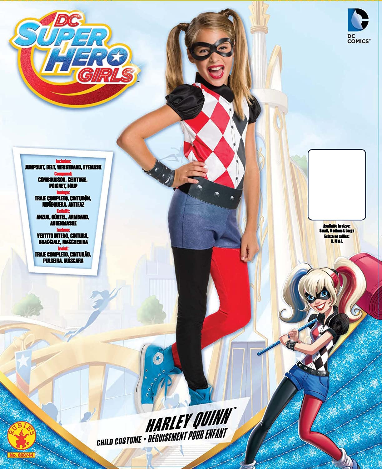 Rubie's Official DC Super Hero Girl's Harley Quinn Costume, Kids Super Villain Fancy Dress