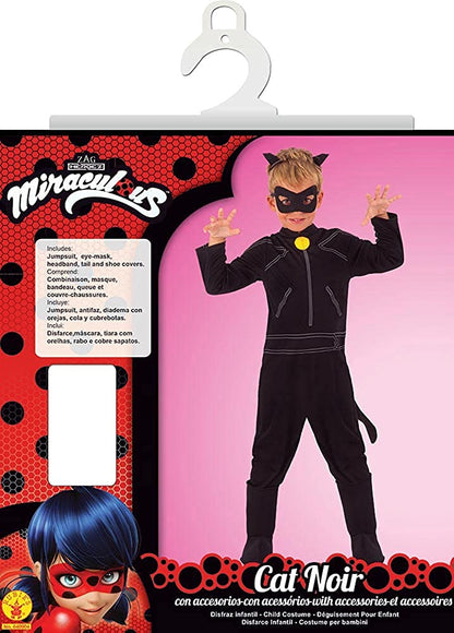 Rubie's Official Miraculous Ladybug, Cat Noir Childs Costume and Eye mask, Superhero