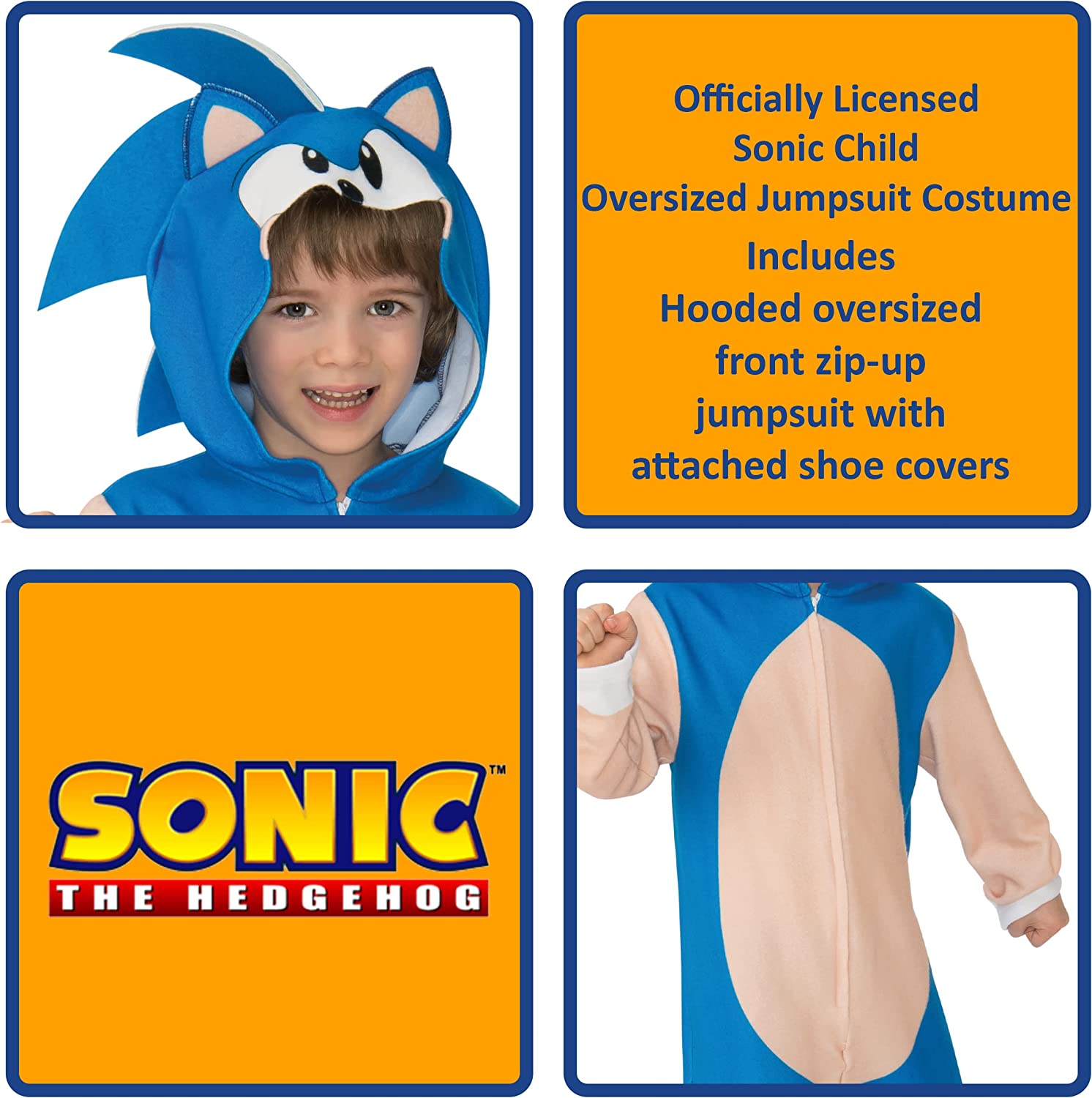 Rubies Official Sonic The Hedgehog Oversized Child Costume Jumpsuit, Kids Fancy Dress Halloween