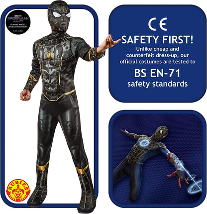 Rubies Official Marvel Spider-Man No Way Home Deluxe Costume for Boys, Black and Gold Suit, Superhero Costume for Kids, Black and Gold, Medium