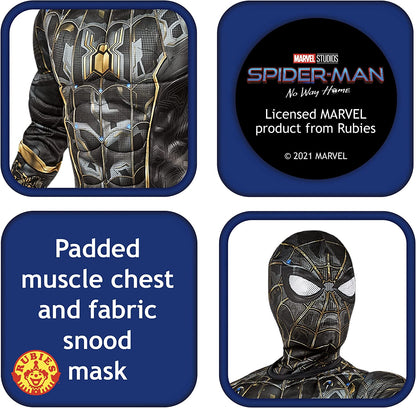 Rubies Official Marvel Spider-Man No Way Home Deluxe Costume for Boys, Black and Gold Suit, Superhero Costume for Kids, Black and Gold, Medium