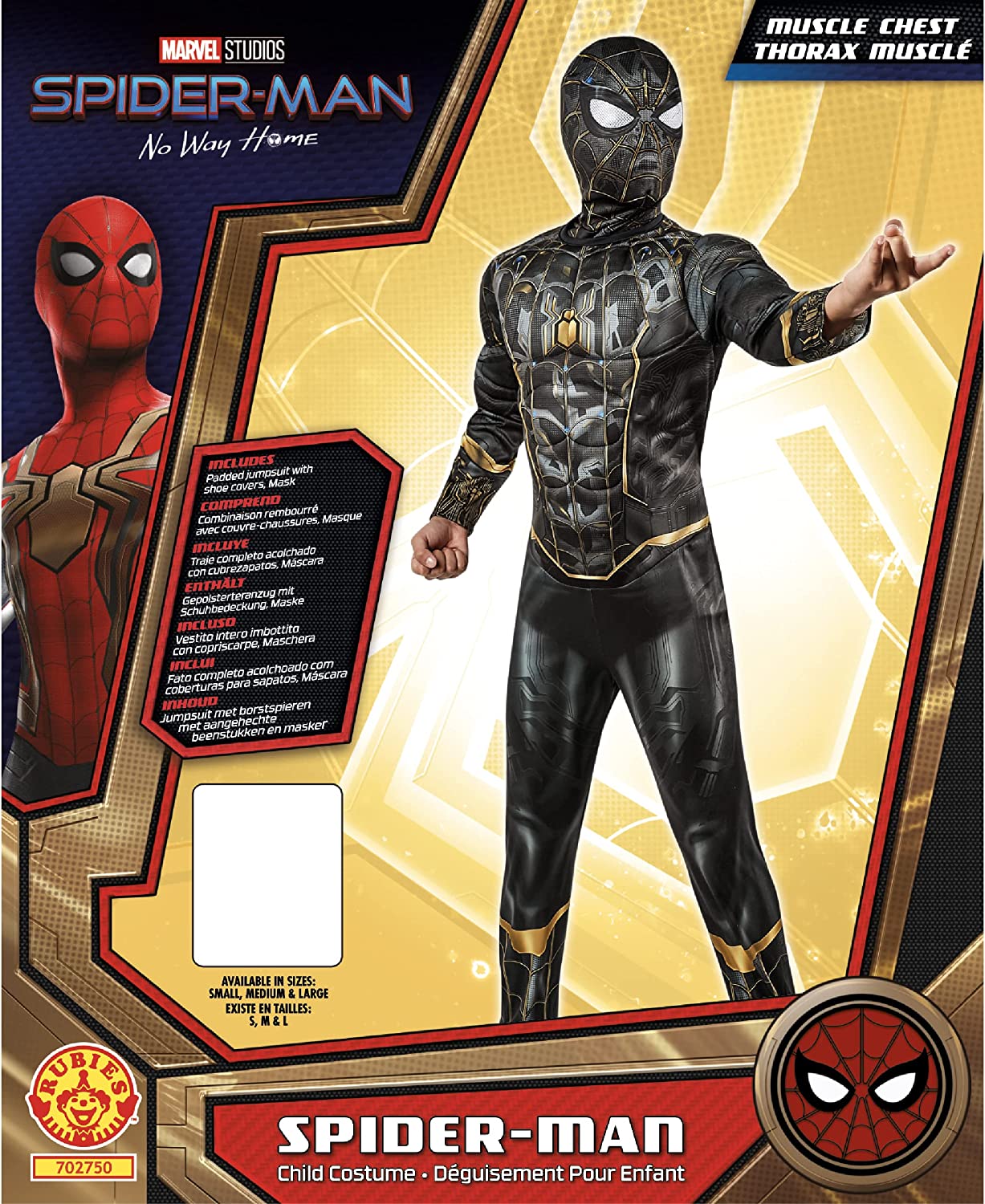 Rubies Official Marvel Spider-Man No Way Home Deluxe Costume for Boys, Black and Gold Suit, Superhero Costume for Kids, Black and Gold, Medium