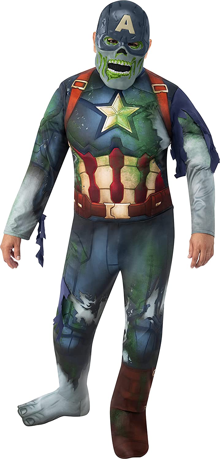 Rubies Official Disney Plus What If Zombie Captain America Deluxe Adult Costume, Halloween Fancy Dress