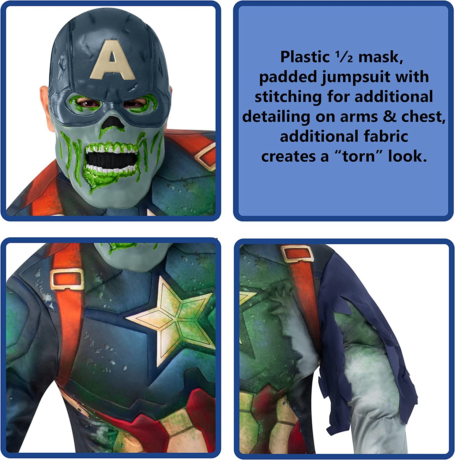 Rubies Official Disney Plus What If Zombie Captain America Deluxe Adult Costume, Halloween Fancy Dress