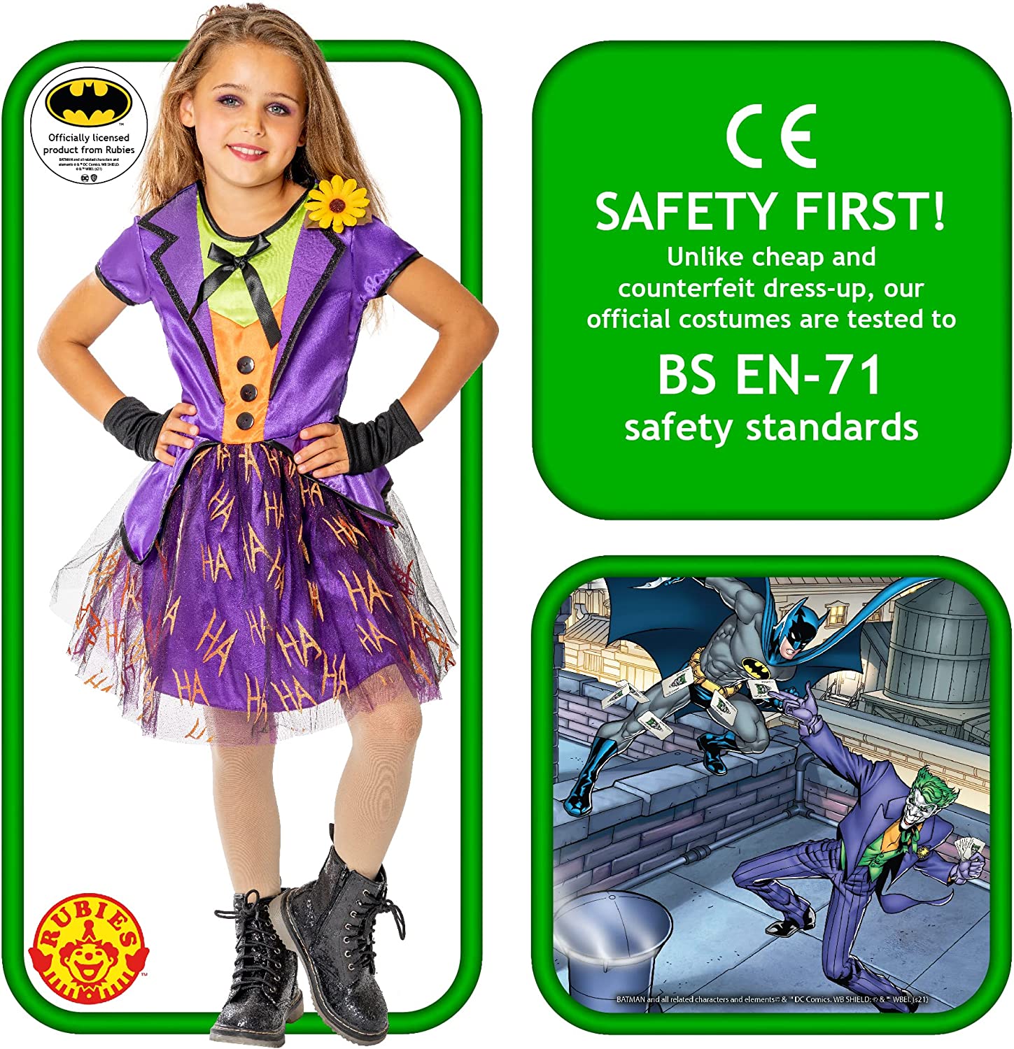 Rubie's Official Girl's DC Super Villains Joker Costume Tutu Dress, Kids Fancy Dress