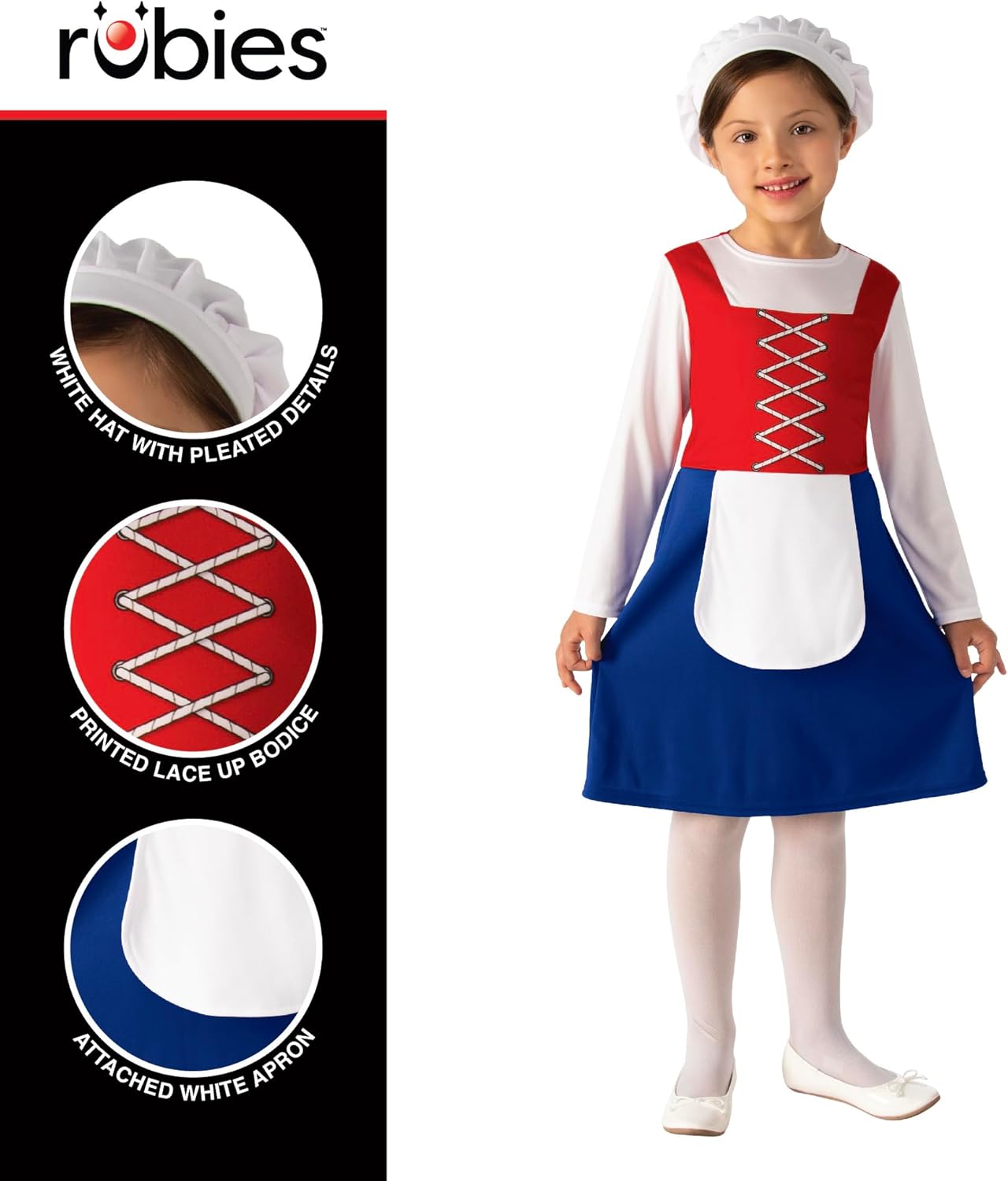 Bristol Novelty Tudor Girl Costume, Kids Fancy Dress, World Book Day