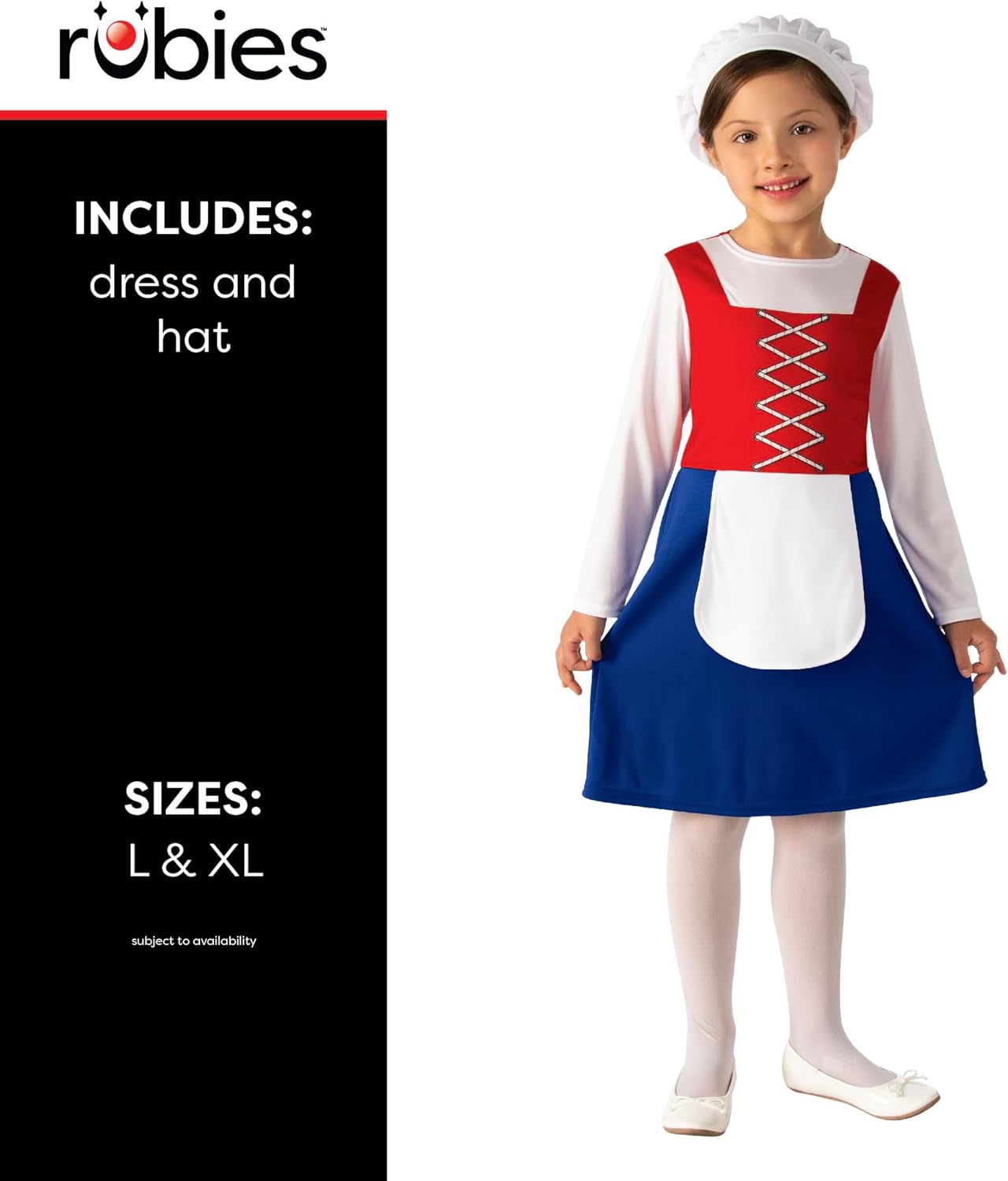 Bristol Novelty Tudor Girl Costume, Kids Fancy Dress, World Book Day