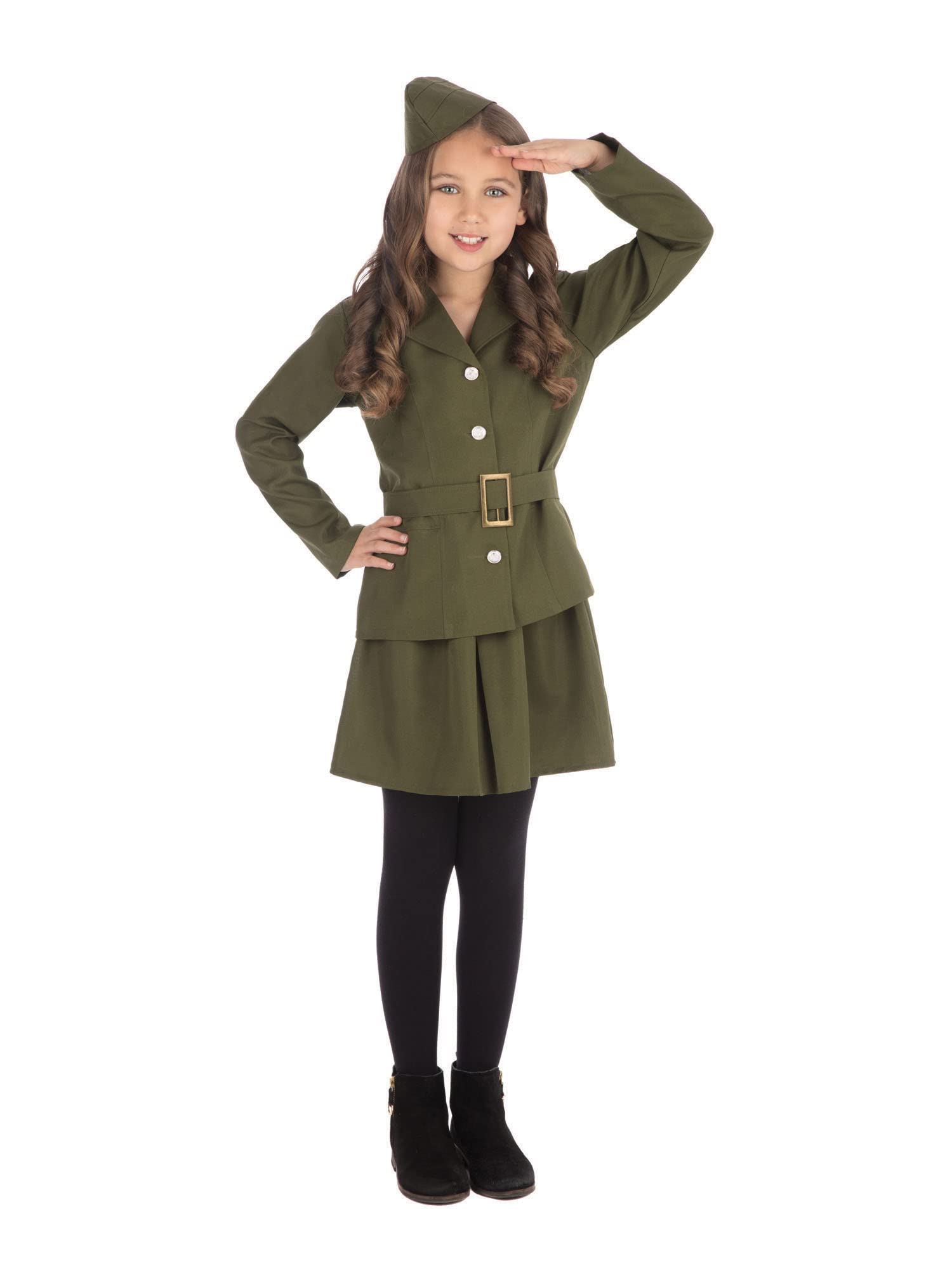 Bristol Novelty WWII Soldier Girl Costume, Kids Fancy Dress