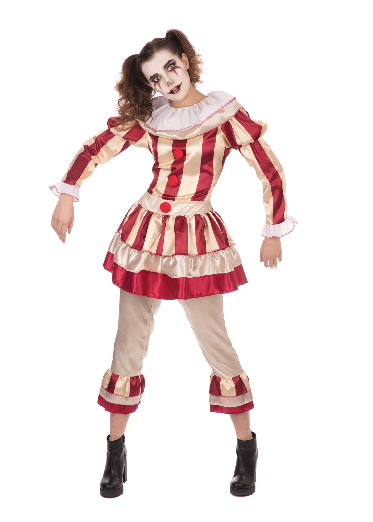 Bristol Novelty AF177 Carnevil Clown (Female) Costume, Women, Beige, Red