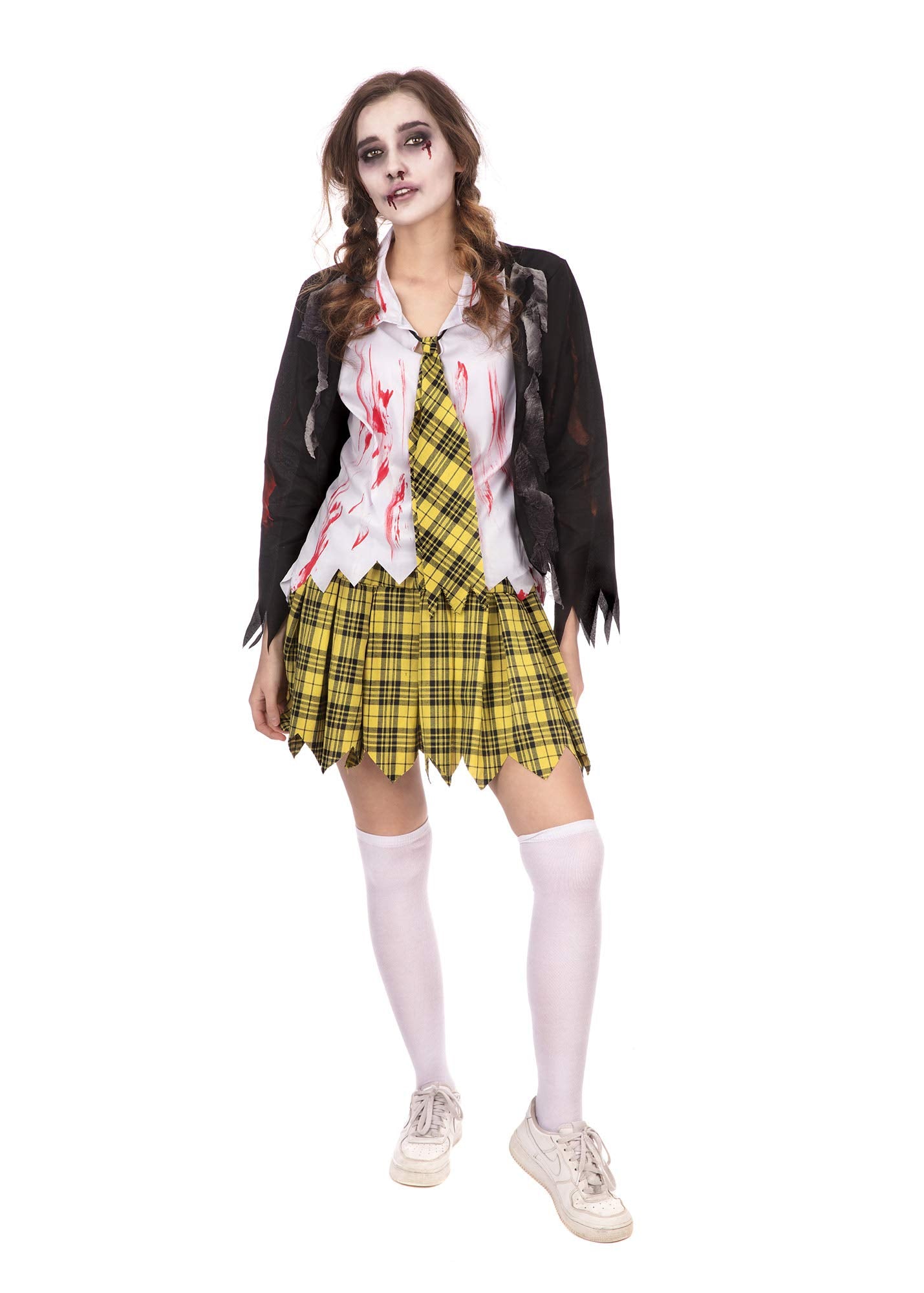Bristol Novelty AF178S School Girl Zombie Costume set | For Women | Multicolor, Yellow, White, Black
