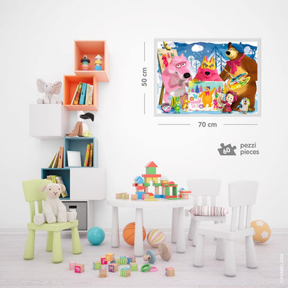 LISCIANI – MASHA UND DER BAR – Puzzle Mascha und der Bär – Puzzle für Kinder ab 3 Jahren – 60 Teile – Lernspielzeug – Fördert die Hand-Auge-Koordination und Beobachtungsgabe – 50 x 35 cm