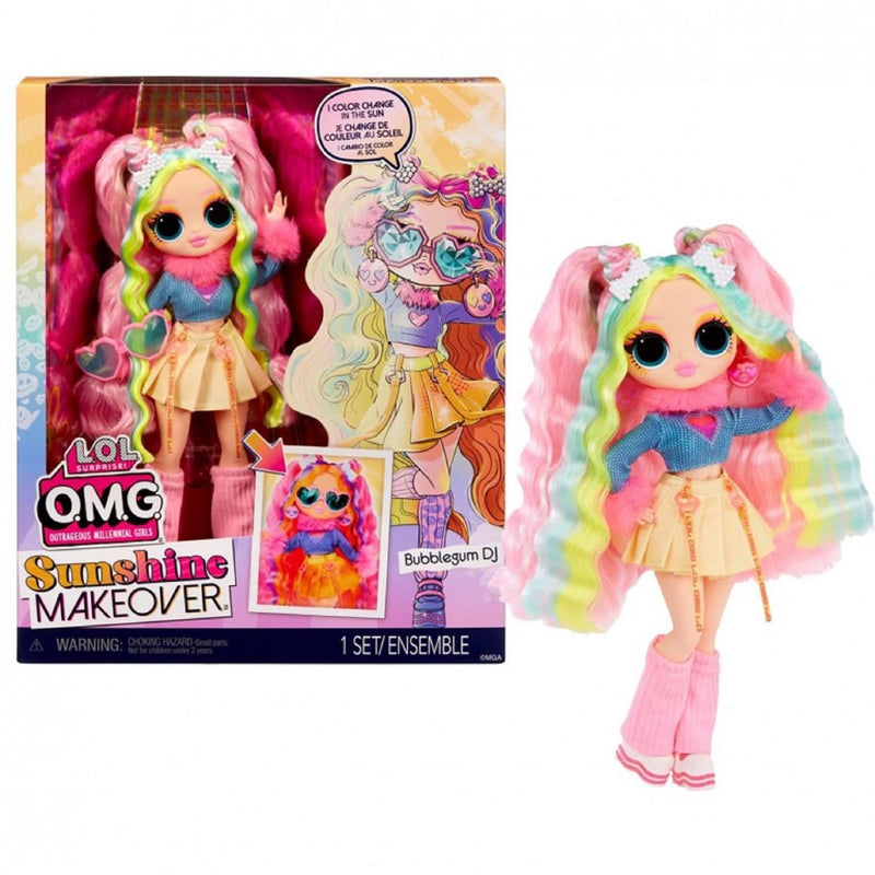 LOL Surprise OMG Sunshine Makeover Fashion Doll - BUBBLEGUM DJ - Includes UV Colour Change in the Sun, Multiple Surprises, and Fabulous Accessories - Great Gift for Kids Ages 4+