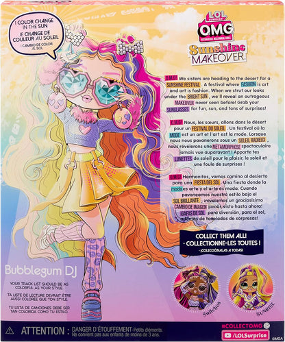LOL Surprise OMG Sunshine Makeover Fashion Doll - BUBBLEGUM DJ - Includes UV Colour Change in the Sun, Multiple Surprises, and Fabulous Accessories - Great Gift for Kids Ages 4+