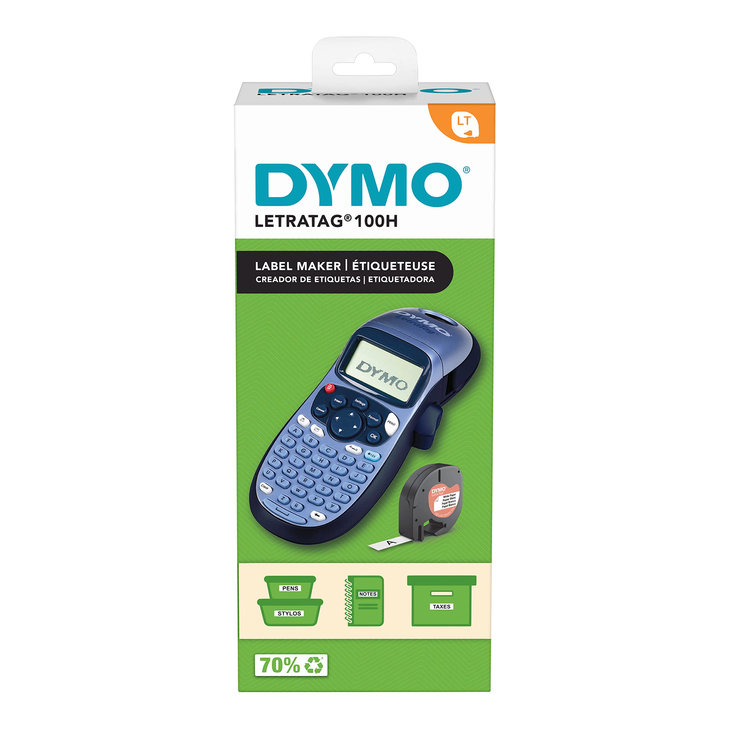 Dymo LetraTag LT-100H Handheld Label Maker | ABC Keyboard Label Printer with Easy-to-Use, 13 Character LCD Screen | for Home or Office | Blue