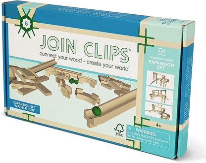 JOIN CLIPS®: Marble Track Expansion Set - Marble Run - Building and Playing - for Children - Suitable from 4 Years - With Educative Examples - Wooden Building Blocks