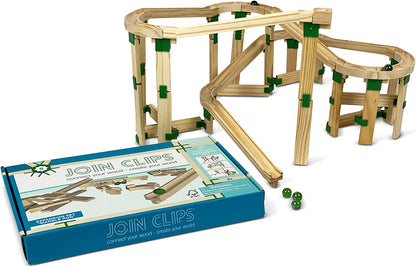 JOIN CLIPS®: Marble Track Expansion Set - Marble Run - Building and Playing - for Children - Suitable from 4 Years - With Educative Examples - Wooden Building Blocks