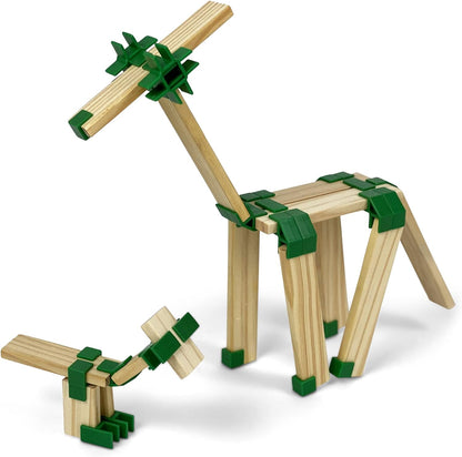JOIN CLIPS®: 200 Wooden Building Blocks PRO - Wooden Building Blocks in New Format - Supplementary Set - Children's Toy - Wooden Toy - Suitable from 4 Years - With Educational Examples