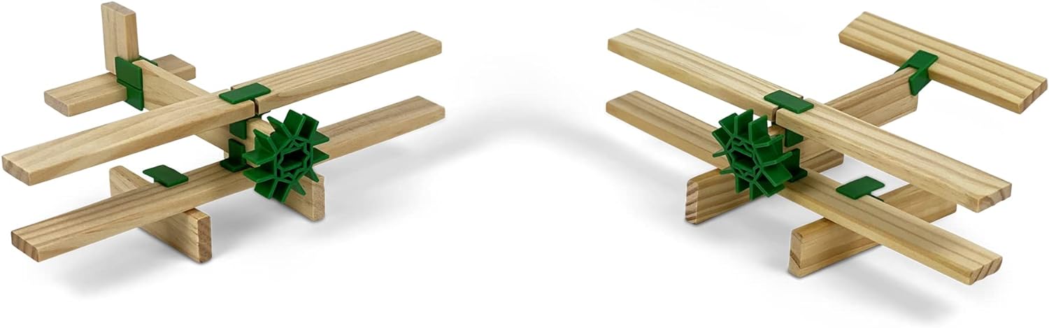 JOIN CLIPS®: 200 Wooden Building Blocks PRO - Wooden Building Blocks in New Format - Supplementary Set - Children's Toy - Wooden Toy - Suitable from 4 Years - With Educational Examples