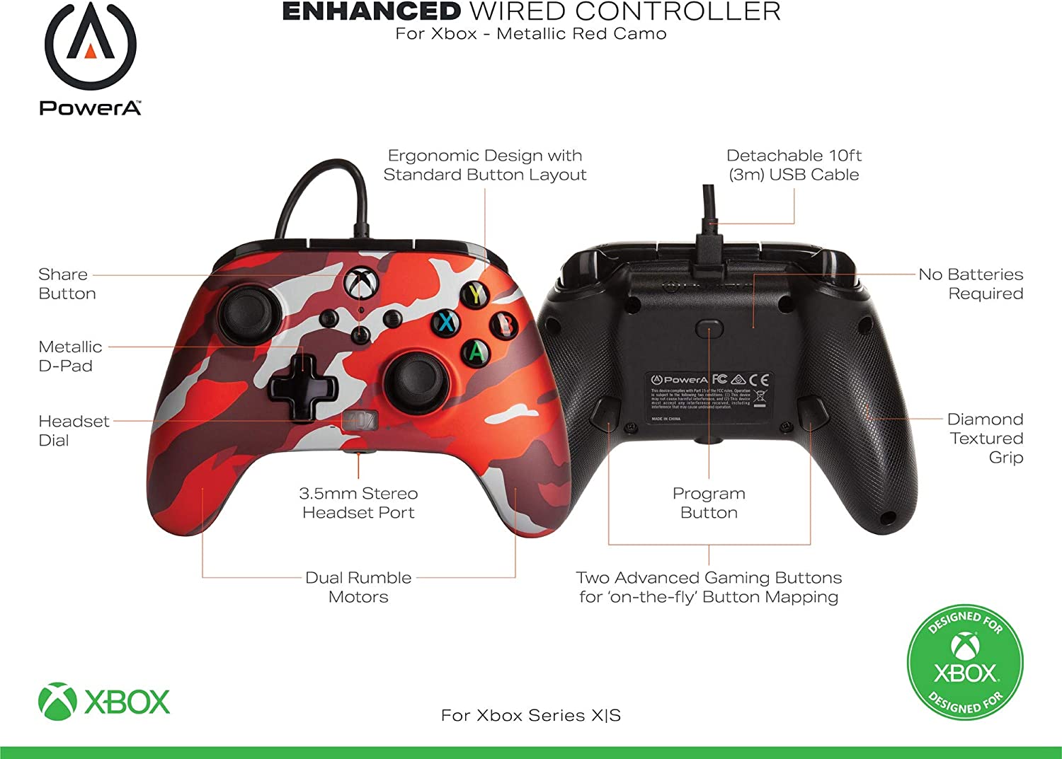POWER A - Wired Controller Enhanced - Camo Red Xbox Series X
