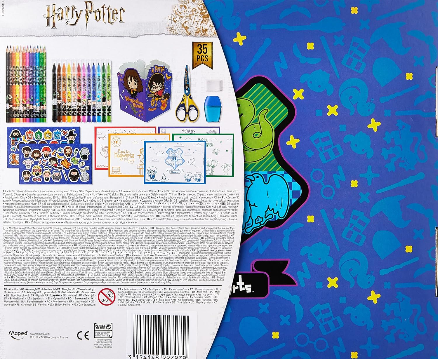 Maped - Drawing Set - Harry Potter Collection - 35 Craft Pieces - Includes Children's Scissors, Colored Pencils, Colored Pencils, Stickers and 1 Mounting Pen Holder, Multicoloured, 899797
