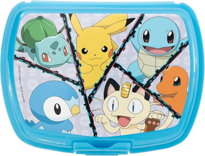 Stor Pokemon Kids Childrens Sandwich Box, Lunch Box, Snack Box, Rectangular School Travel Lunch Food Box Sandwich Bento Container, BPA Free (Blue