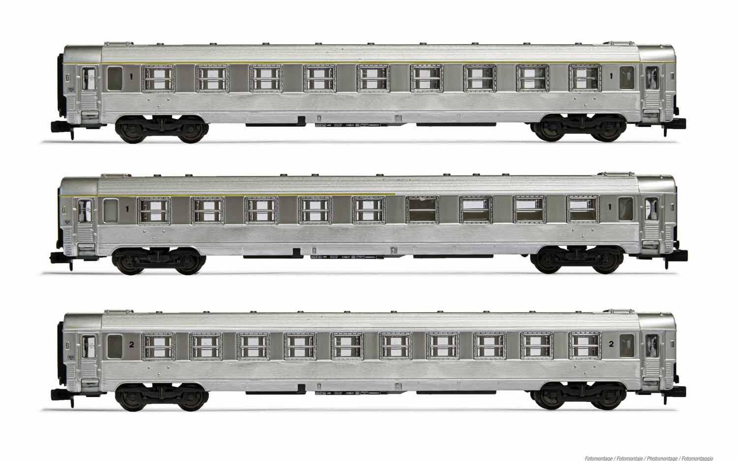 Arnold Railway - Rolling Stock HN4336 SNCF, 3-unit pack DEV Inox coaches, A9, A5 bar coach + B10, period III