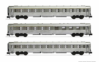 Arnold Railway - Rolling Stock HN4336 SNCF, 3-unit pack DEV Inox coaches, A9, A5 bar coach + B10, period III