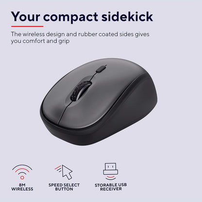 Trust Yvi+ Silent Wireless Mouse, Sustainable Design, 800-1600 DPI, For Left and Right Hand Users, Storable USB Micro Receiver, Quiet Compact Computer Mouse for PC, Laptop, Mac, Home Office