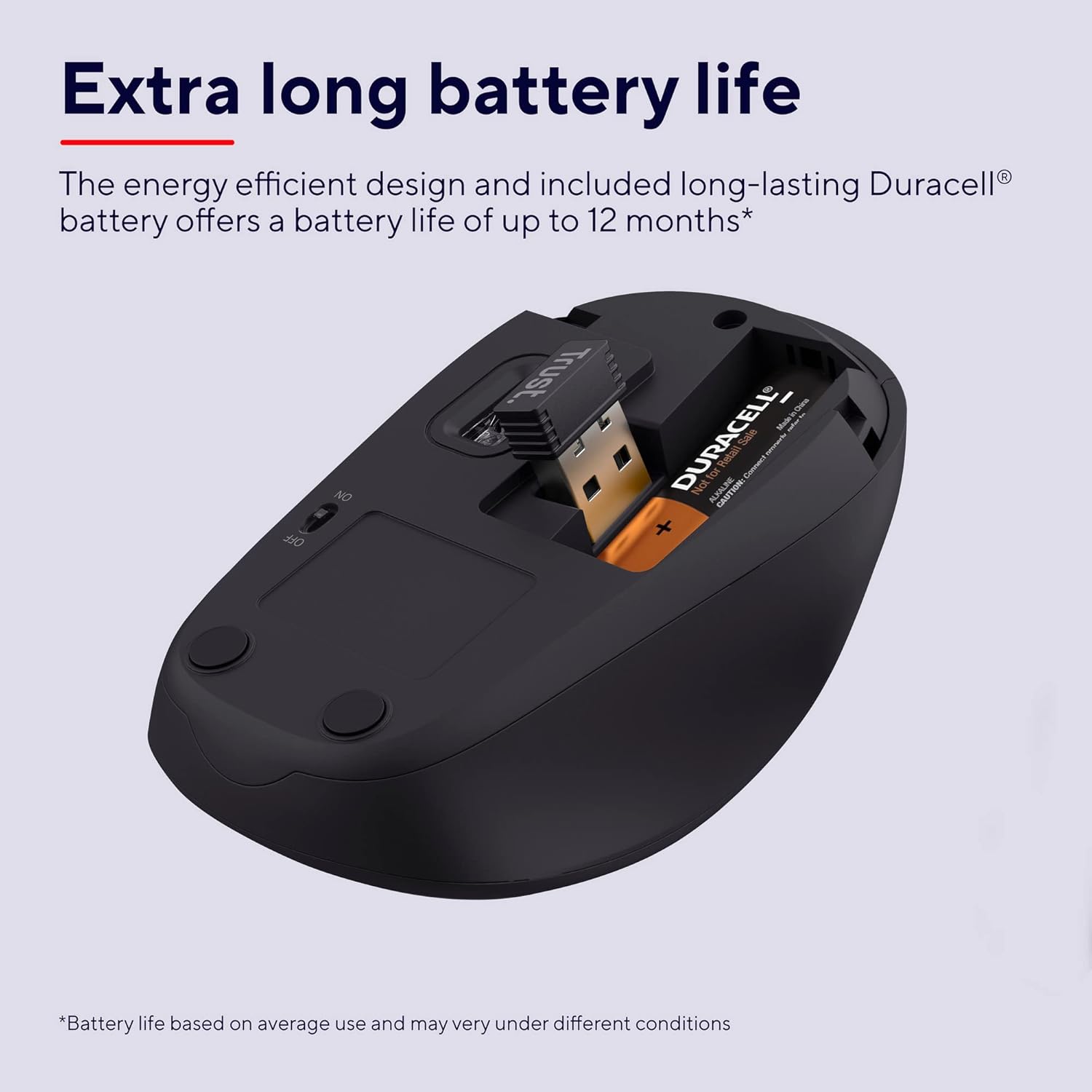 Trust Yvi+ Silent Wireless Mouse, Sustainable Design, 800-1600 DPI, For Left and Right Hand Users, Storable USB Micro Receiver, Quiet Compact Computer Mouse for PC, Laptop, Mac, Home Office